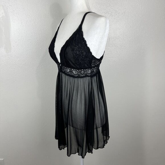 RACHEL Rachel Roy Night Gown Women Large Black Floral Lace Slip Mini Bedroom - Picture 2 of 12